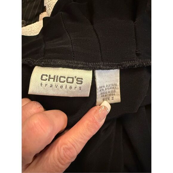 Chico’s Travelers Women’s Black Fluted Ruffle Trim Open Front Cardigan Sz. L - Picture 5 of 6